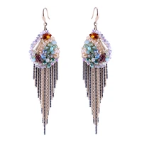 fashion crystal earrings for women gold plated french ear hook statement earrings handmade beaded trendy tassels earrings 3382