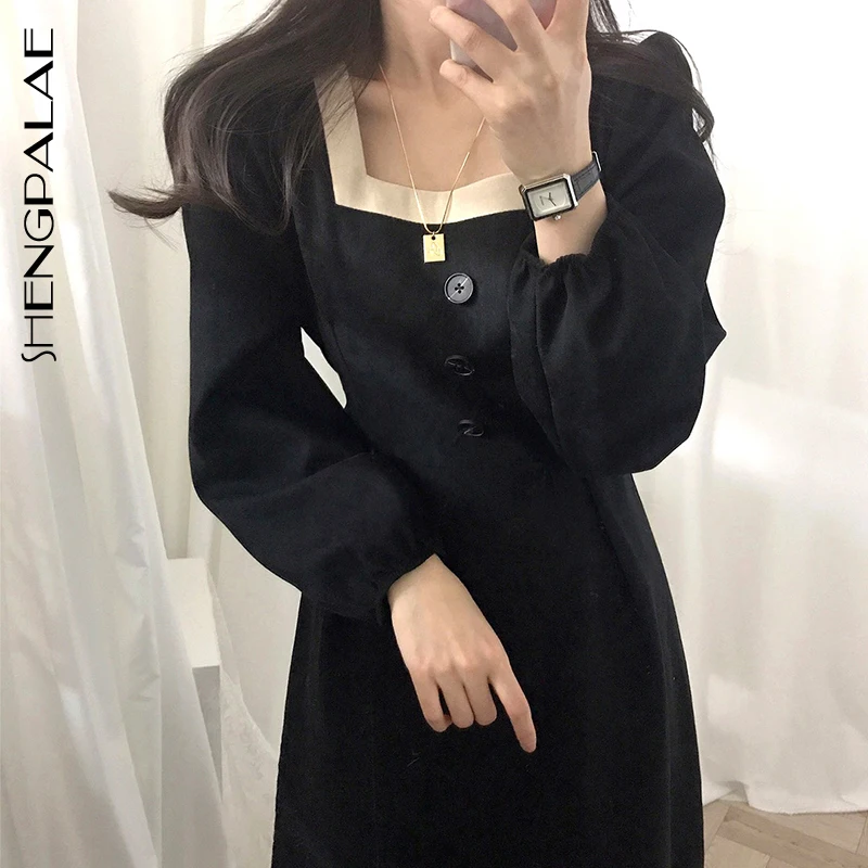 SHENGPALAE 2021 осеннее Новое Женское модное свободное повседневное однотонное платье