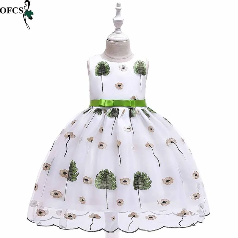 

4 To 12 Years Old 2019 Girl Summer Leaves Net Yarn Sleeveless Dress Ball Gown Dress Children Princess Dress Children Clothes