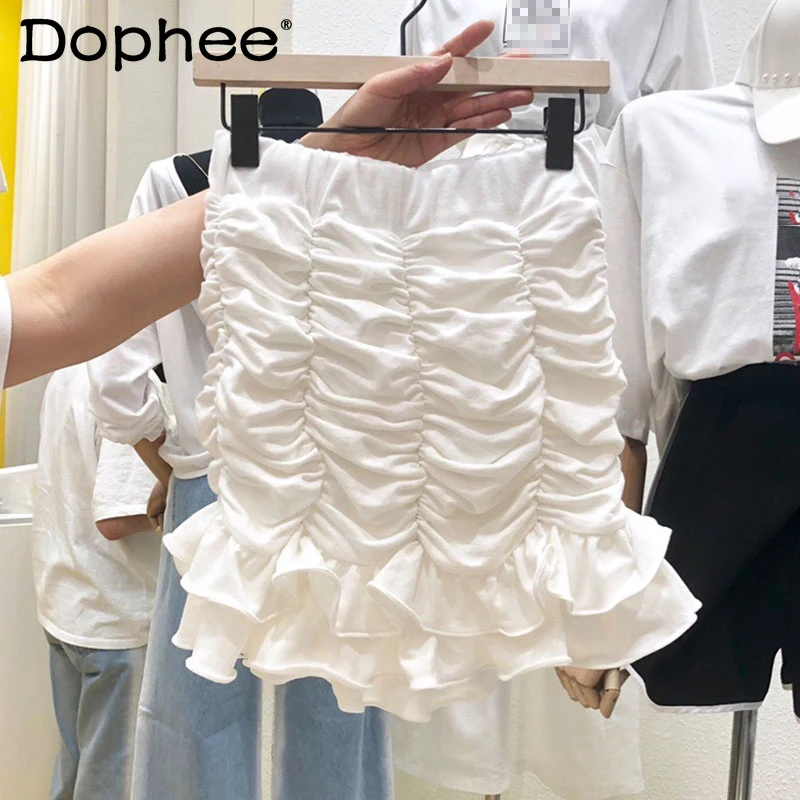 

Модная однотонная короткая плиссированная юбка в Корейском стиле, Женская универсальная мини-юбка с завышенной талией и листьями лотоса, м...