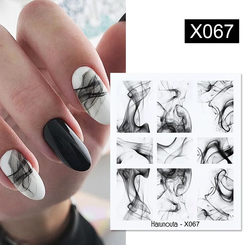 

1 Sheet Harunouta Black Ink Painting Nail Water Decals Summer Theme Fruit Flower Alphabet Leaves Nail Art Water Stickers