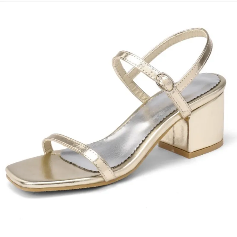 Fanyuan 2021 Women Sandals Summer High Heel Buckle Sandals Fashion Peep Toe Thick Heels Bridal Wedding Shoes Size 32-45