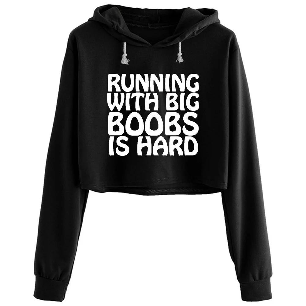 

Boobs And Running Crop Hoodies Women Anime Emo Aesthetic Kpop Pullover For Girls