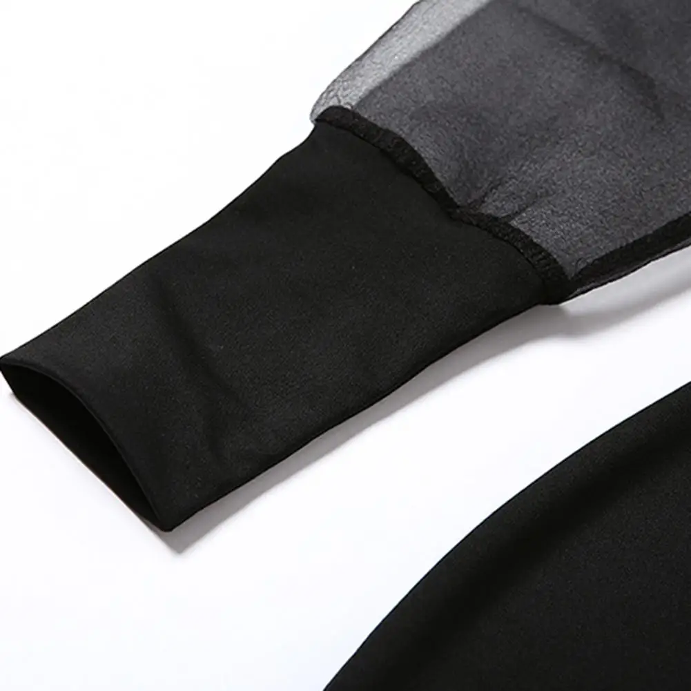 

Sexy Women O Neck Stitching Mesh Long Puff Sleeve Mini Bodycon Party Club Dress