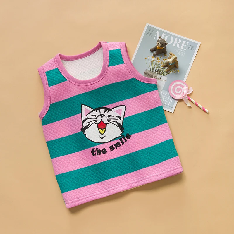 Striped cat Новые осенне-зимние детские жилетки без рукавов, пальто для девочек и мальчиков, топы с рисунком, пальто От 1 до 7 лет, Детские теплые жилеты, одежда для малышей - Цвет: Striped cat