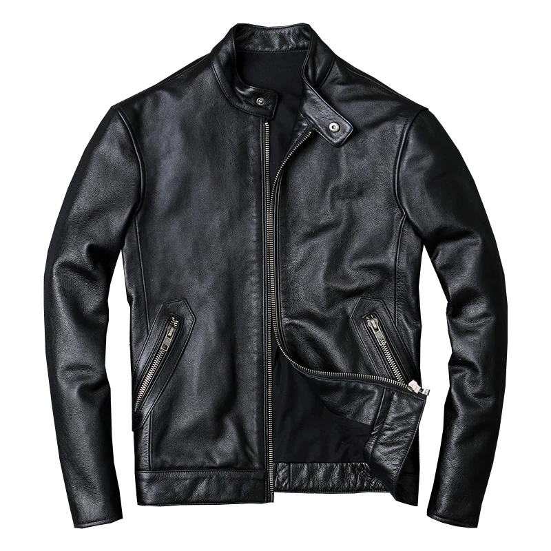cowhide Мужские куртки из воловьей кожи больших размеров 4XL, роскошная мужская куртка из натуральной коровьей кожи, мотоциклетная черная Высококачественная приталенная короткая куртка - Цвет: cowhide
