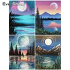 Алмазная мозаика EverShine, картина из квадратных страз в виде Луны с полным заполнением, картина с изображением ночного пейзажа стразы, домашний декор