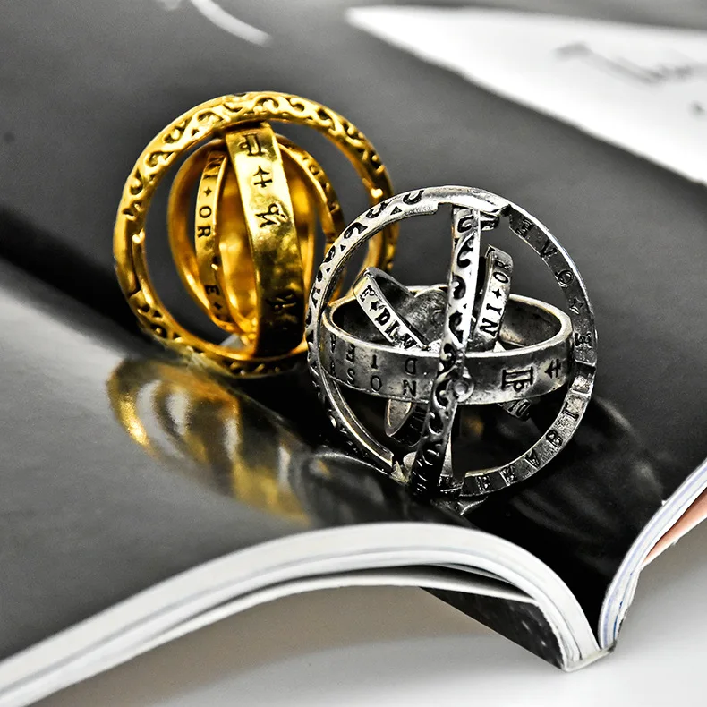 Серебряное астрономическое кольцо для мужчин и женщин с металлическим шариком