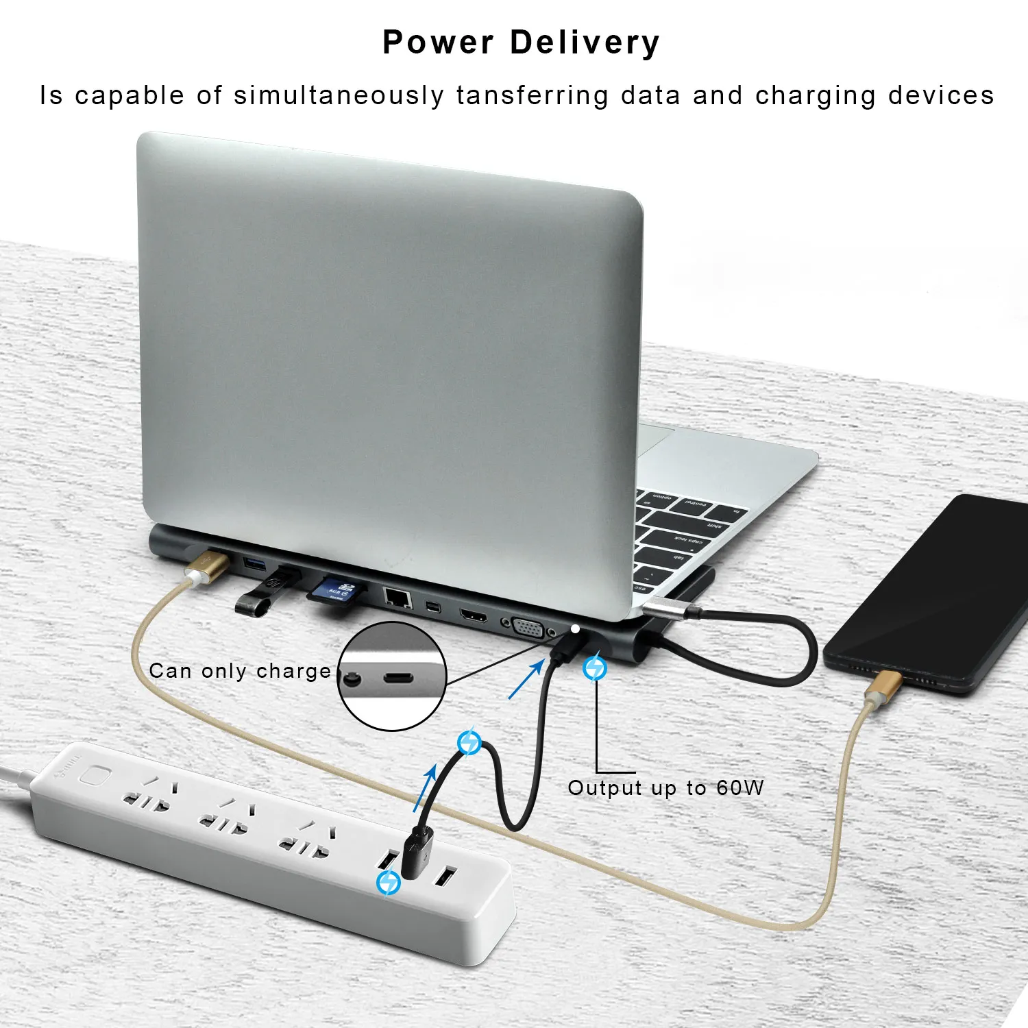 Док станция для ноутбука USB C несколько портов с HDMI/VGA/SD/TF/Mini DP/RJ45/USB 3 0/Аудио/Type
