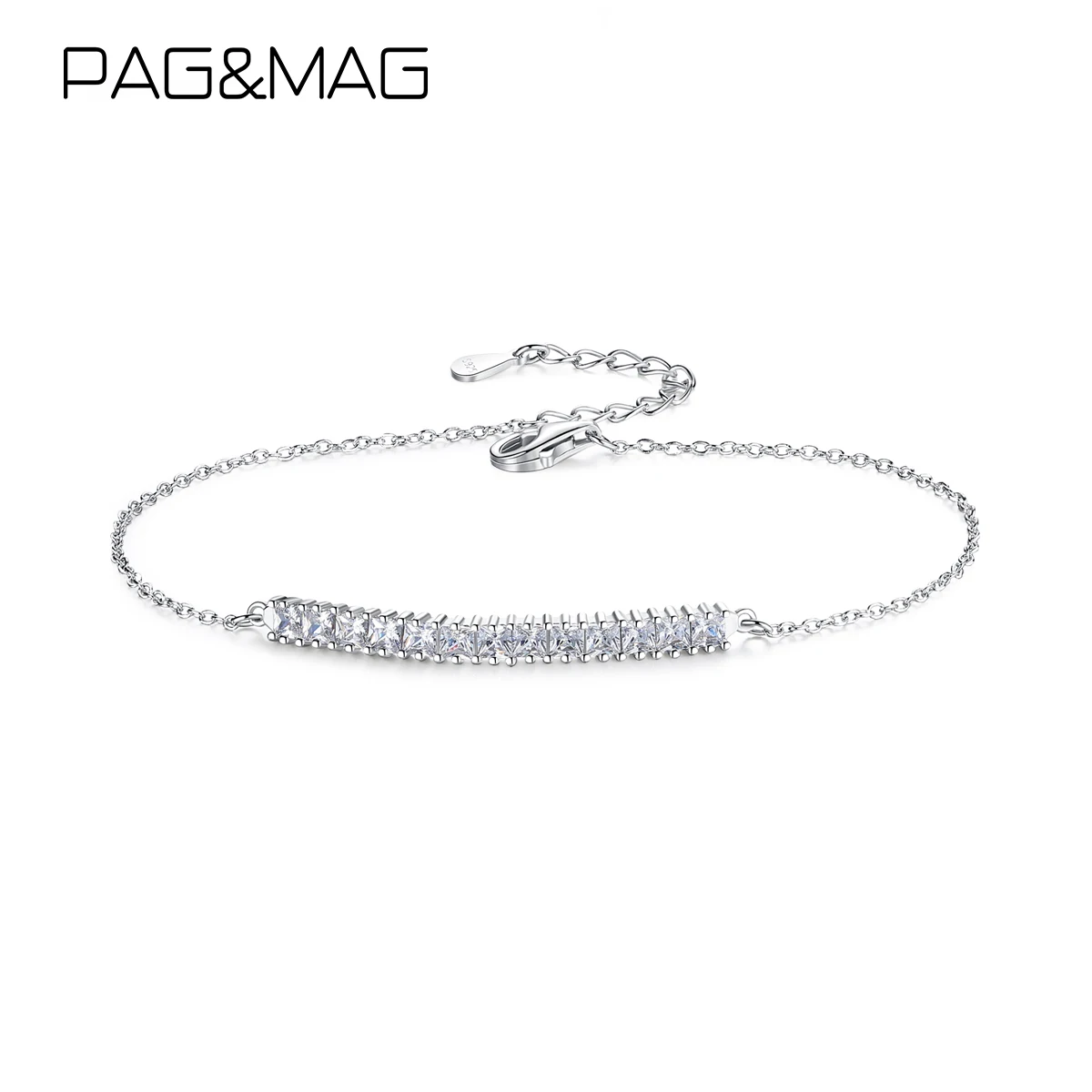 

PAG&MAG Brand Sparkling Cubic Zirconia Baguette Bracelet For Women Line Chain Charm Bracelets Sterling Silver 925 Jewelry SB005