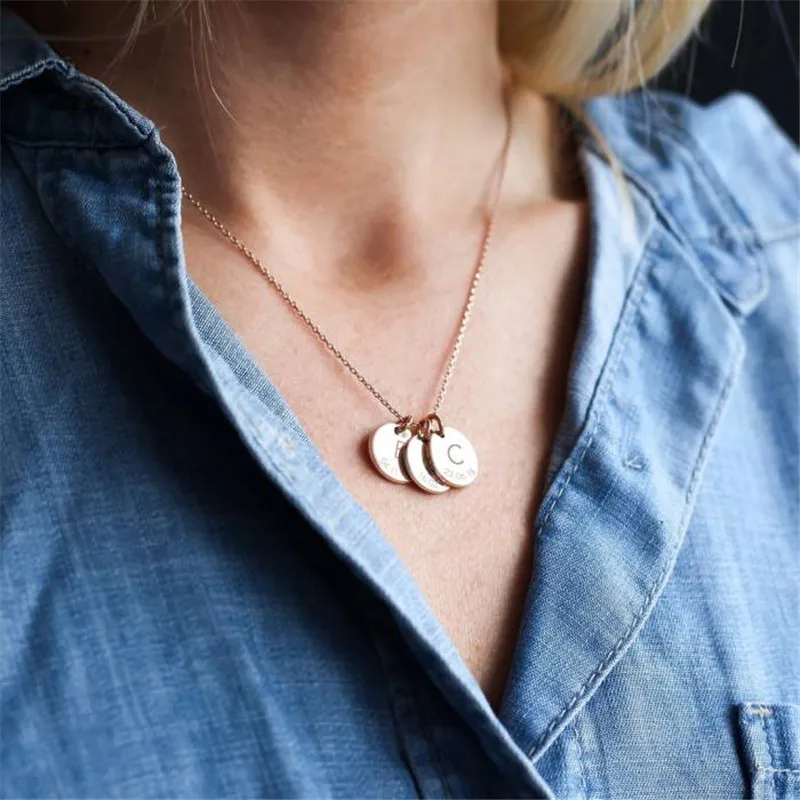 

Personalized Initial Necklace Stainless Steel gCustom Date Disc Pendant Necklace Women Dainty Jewelry Valentines Gifts