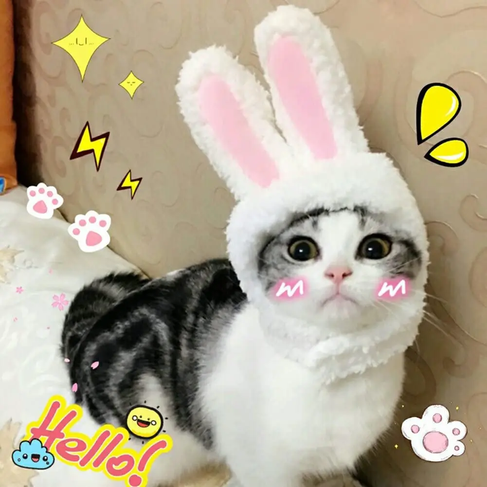 

Pet Dog Cat Plush Rabbit Ear Hat with Rabbit Ears Cap Party Costume Accessories Headwear for Cat Kitten Puppy Pet Cosplay Suppli