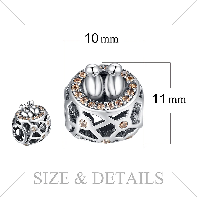 JewelryPalace 925 пробы серебро шампанское кубический ZirconiaTwo любовь птицы и гнездо Шарм бисер Fit Браслеты Лидер продаж