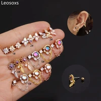 leosoxs 2pcs new color zircon stainless steel earrings double pierced earrings female pierced earrings