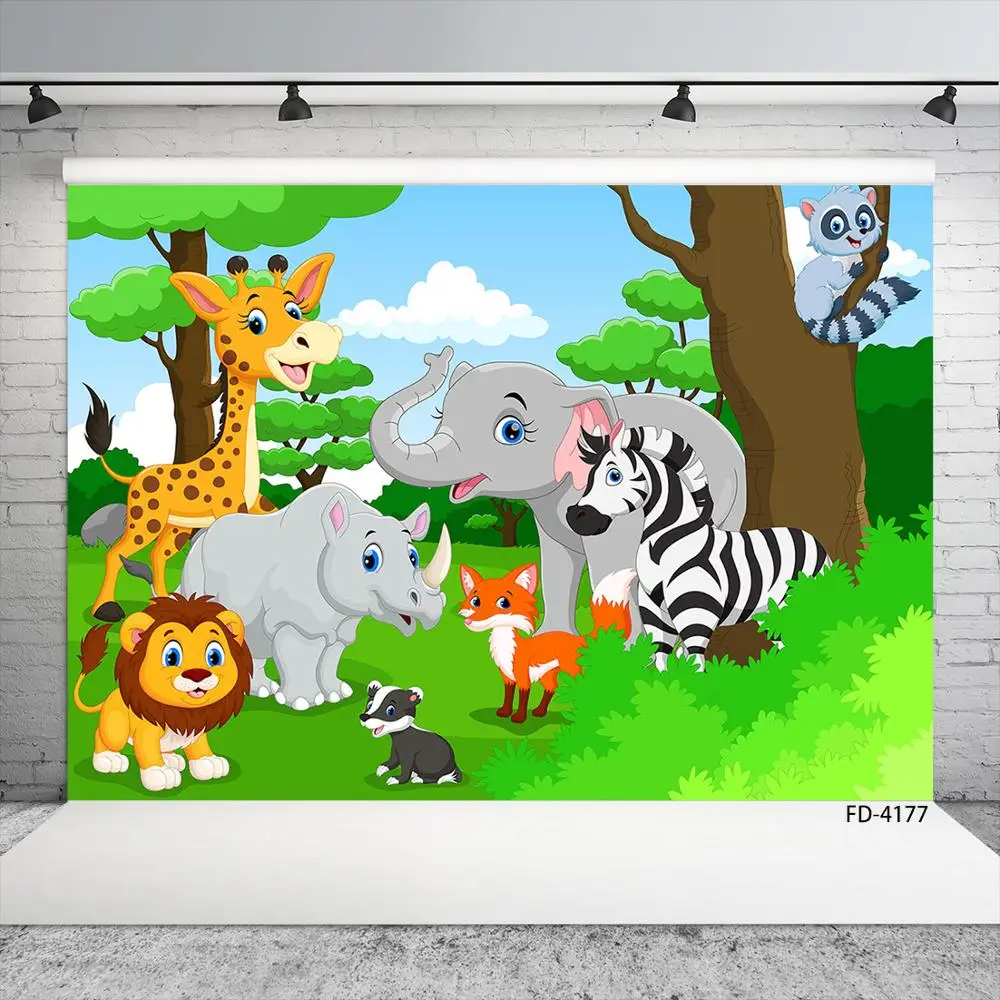 

Kid Children Theme Birthday Photocall Photo Background For Photography Studio Safari Party Jungle Animal Forest Backdrop Props