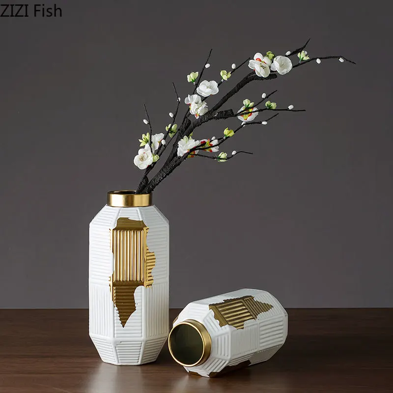 Геометрический декор керамические вазы Золотая текстура фарфоровая ваза