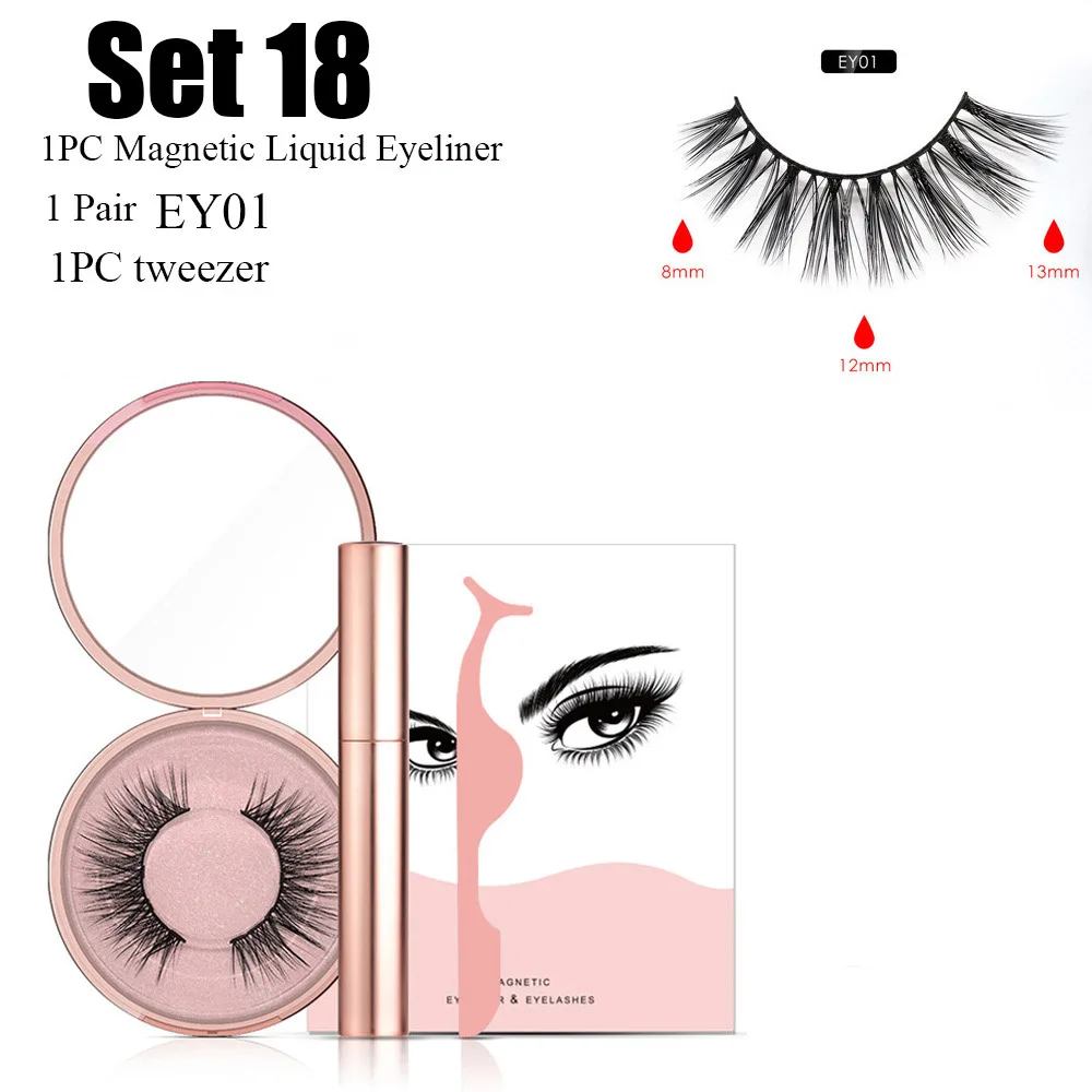 Set 18 1 Набор, магнитная жидкая подводка для глаз или пять накладных ресниц ручной работы, Водостойкая Подводка для глаз, для женщин, для макияжа глаз, стильные инструменты - Цвет: Set 18