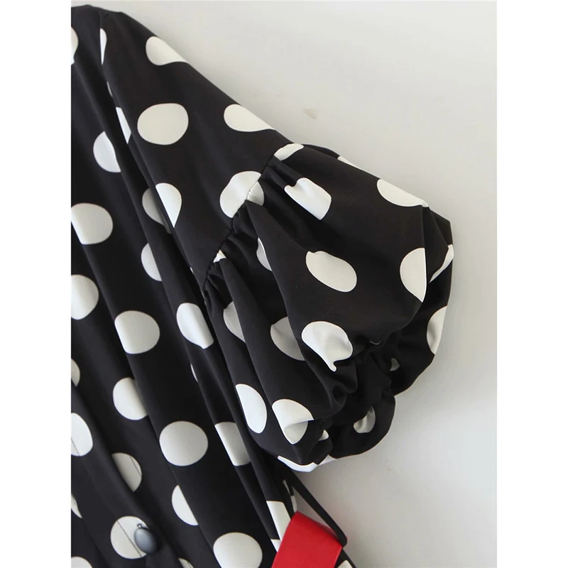 Женское длинное платье в горошек черное Za с красным поясом шикарное женское