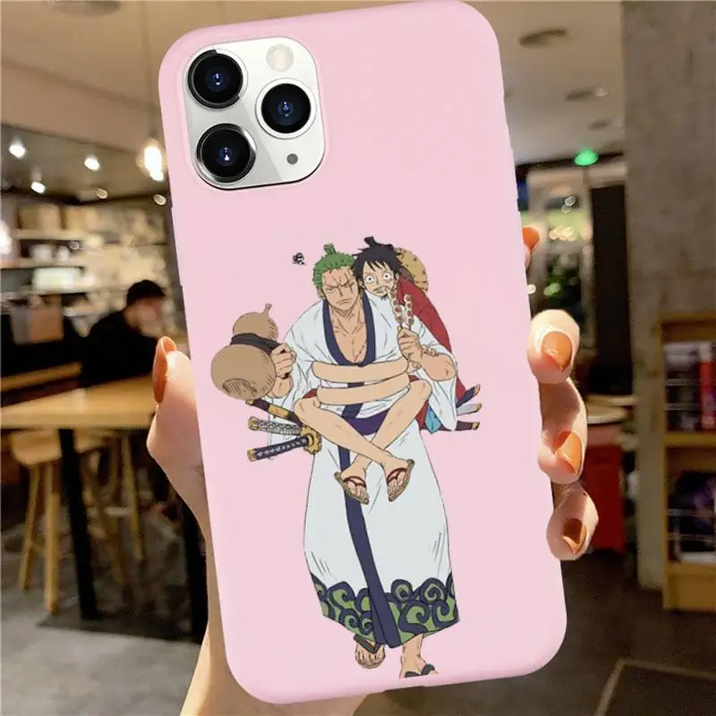 

One Piece Luffy Phone Case Pink Candy Color for iPhone 6 7 8 11 12 s mini pro X XS XR MAX Plus