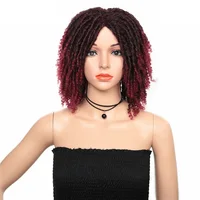 Synthetic Wig Twist Curly Wig Ombre Black/Burgundy Dreadlock Wig for Women and Men Afro Crochet Hair Faux Locs Braid Wigs