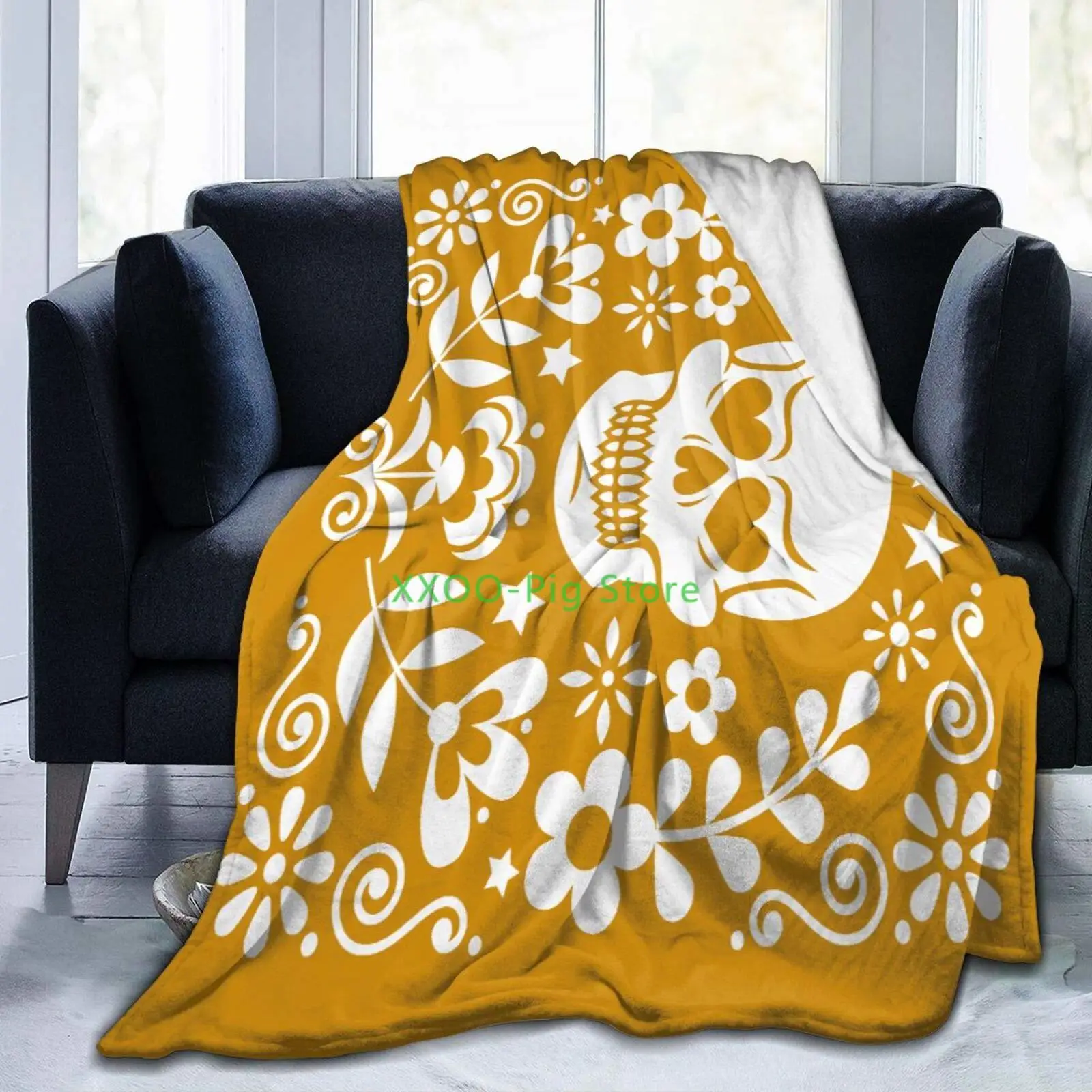 

A Mexican Sugar Skull Blanket Flannel Throw Lightweight Cozy Couch Bed Soft and Warm Plush Quilt 120x150cm for Teens
