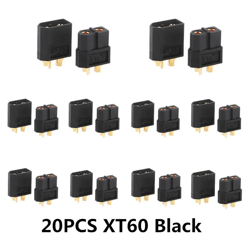 10/20 шт. XT60 черный/голубой/XT60+/XT30UPB/XT60-E/XT60-L штекерно-разъемы Вилки провод с силикатной гелевой обмоткой для Батарея Quadcopter Drone - Цвет: 20PCS XT60 Black