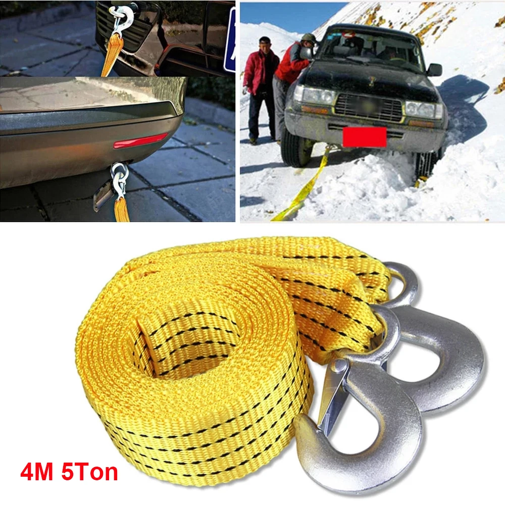 

4M 5 Ton Heavy Duty Car Tow Cable Towing Pull Rope Strap Hooks Van Road Recovery for Audi Benz Buick Skoda Mazda Ford Toyota BMW