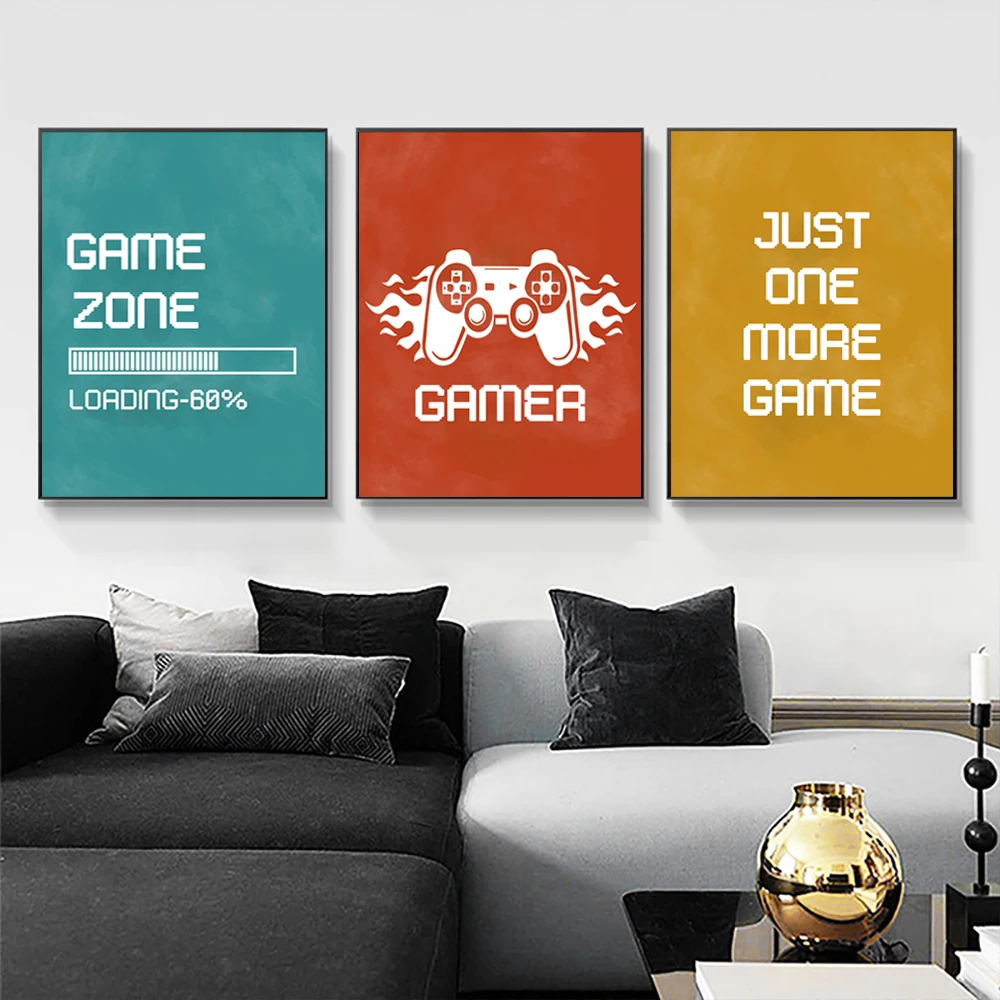 

Just One More Game Posters Print Canvas Painting Gamer Zone Joystick Symbols Gamepad Controller Wall Art for Boy Room Home Decor