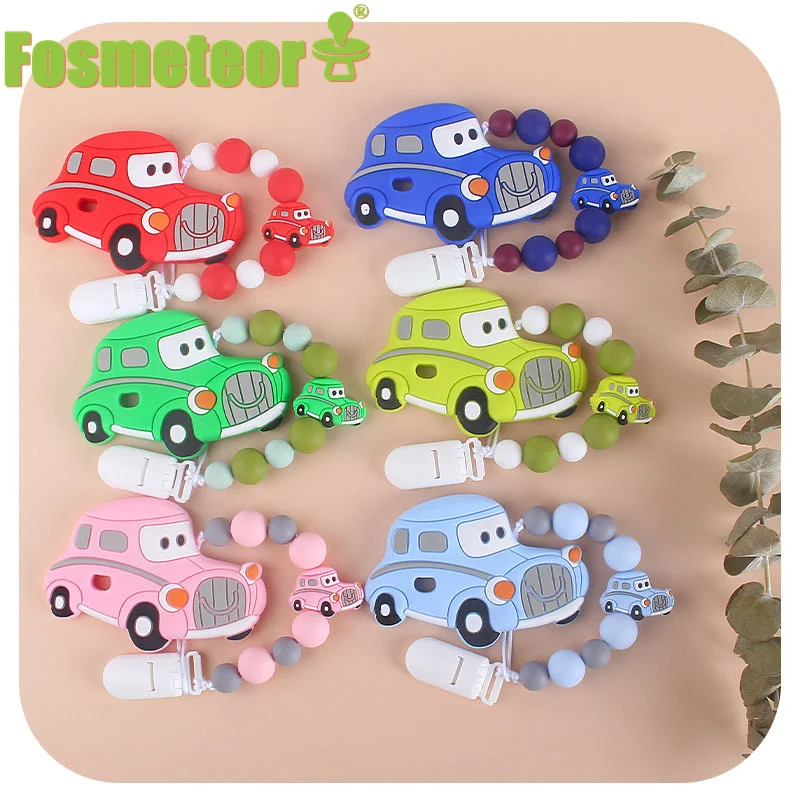 

Fosmeteor Baby Pacifier Chain Silicone Beads Cute Cartoon Car Charms Silicone Molar Teether Toy Pacifier Anti-Lost Chain Clips