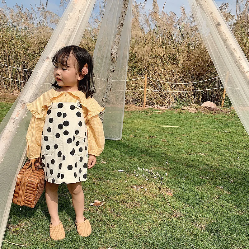 Весенние модные комплекты одежды для девочек клетчатая рубашка с большим