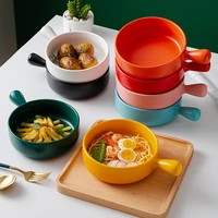 single handle ceramic bowl home decoration baking household tableware instant noodle breakfast salad bowl ornaments