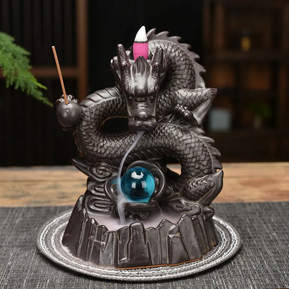 

Incense Burner Ceramic Backflow Incense Burner Creative Home Decor Dragon Incense Holder Censer With Crystal Ball Free Incens
