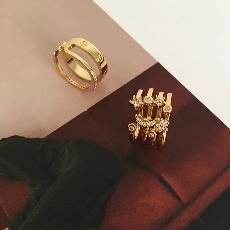 

2021 new opening adjustable fashion all-match simple high-level multi-layer stars and moon niche design ring women