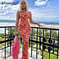 chicology colorful print maxi dress sleeveless club outfits women sexy neon clothes female streetwear lady bodycon y2k sundress