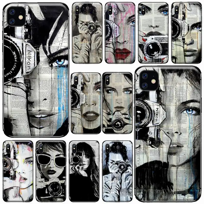 

Retro newspaper Holding Camera Girl Phone Case For iphone 12 11 13 7 8 6 s plus x xs xr pro max mini
