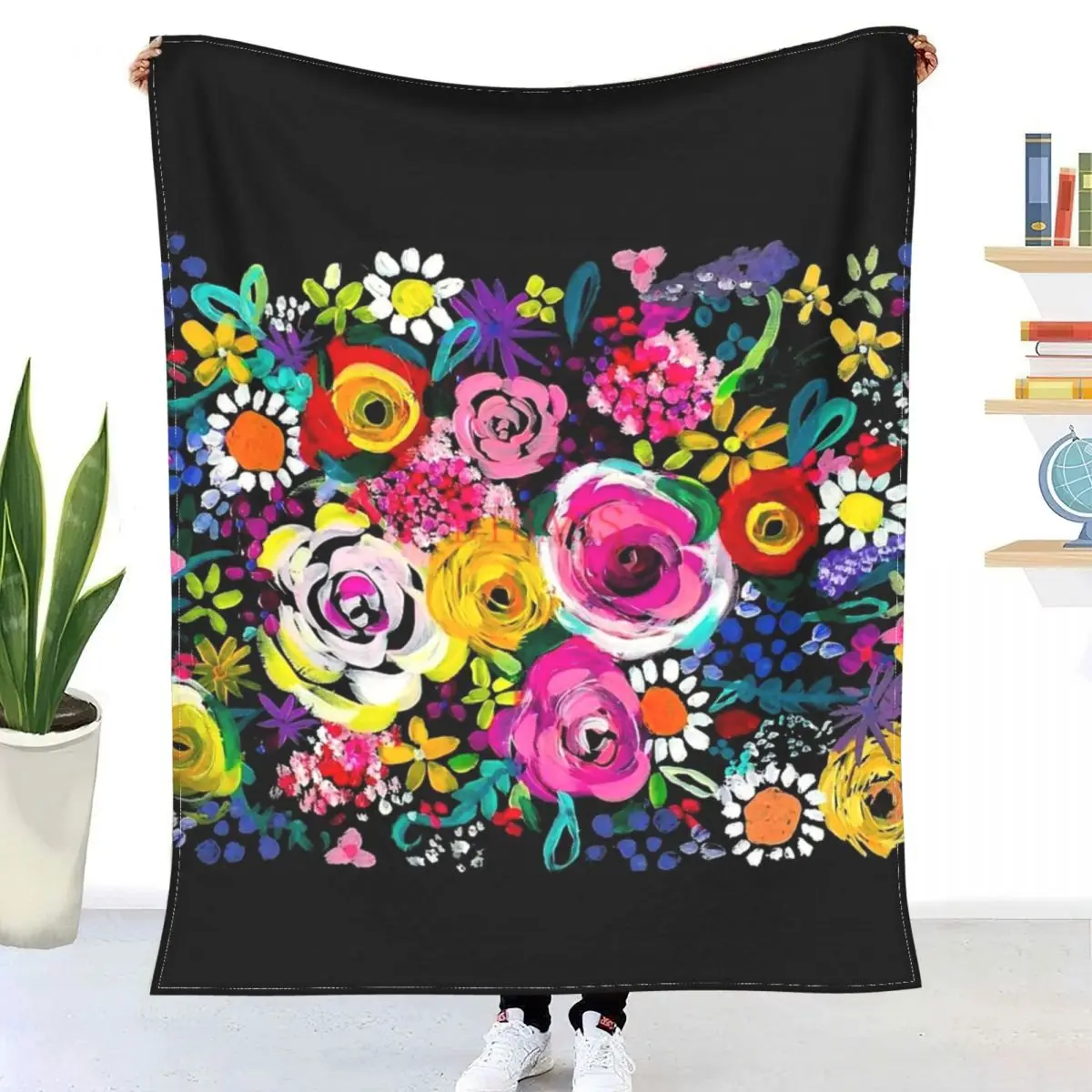

Les Fleurs Vibrant Floral Painting Print 3D Printed Flannel Throw Blanket Bedspread Sofa blankets