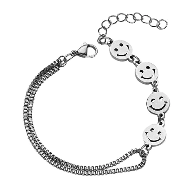 

Sweet Smile Bracelet Face Bracelets Simple Bangles Ladies Round Jewellery Party Couple Trendy Silver Color Stainless Hip Hop