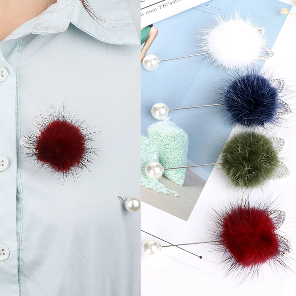 Милые кроличьи ушки натуральный мех норки Мех Брошь из шариков шпильки для