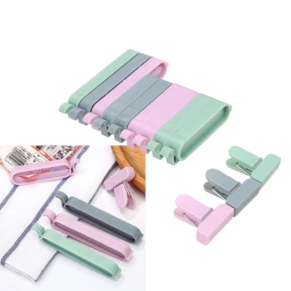 

12 шт./компл. зажимы для пакетов, зажим для вакуумного упаковщика, кухонный инструмент, пакет для хранения закусок, пластиковый зажим для пище...