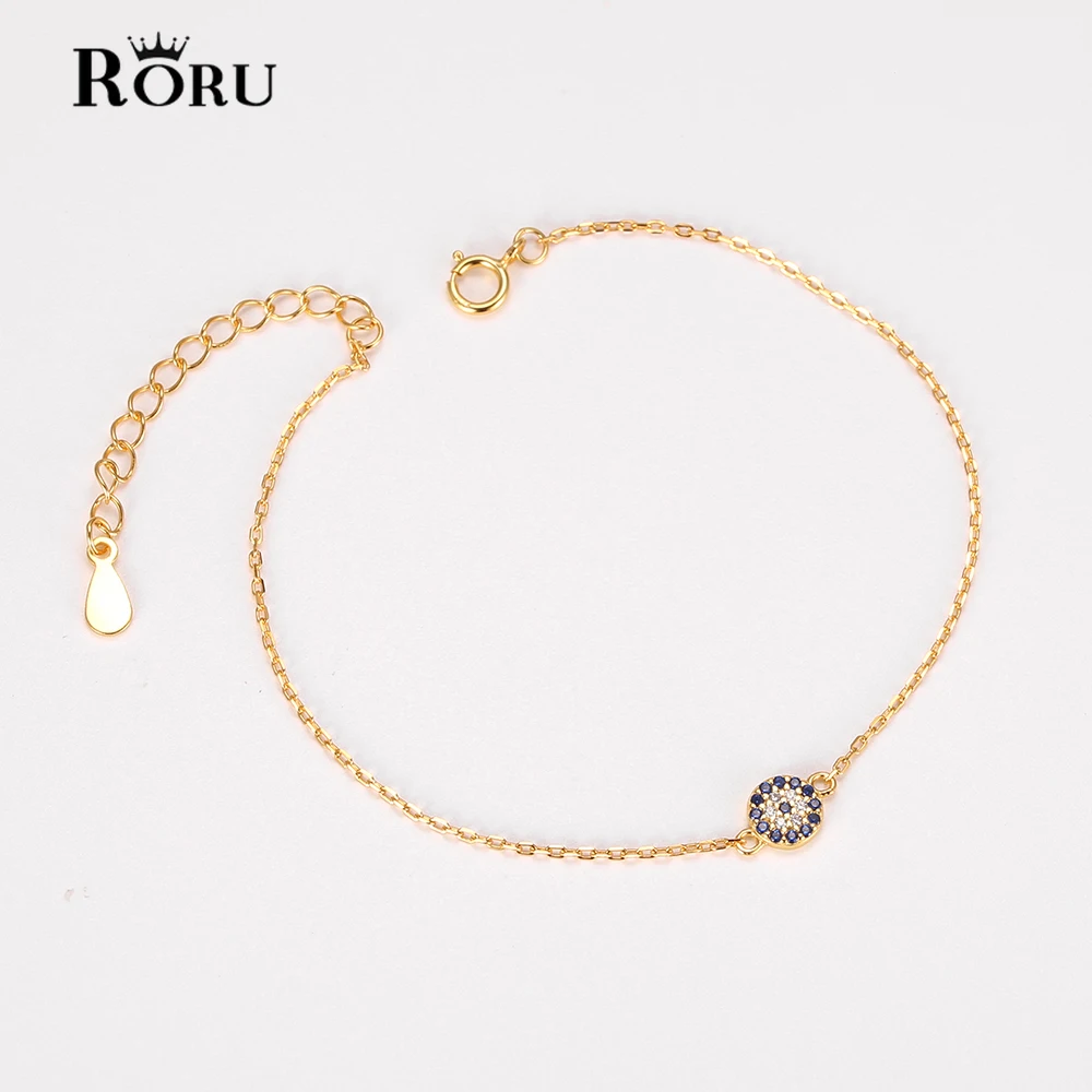 

RORU 925 Sterling Silver Blue Evil Eye Charm Bracelet Simple High Quality Bracelets for Women Hamsa Good Luck CZ Jewelry Gift