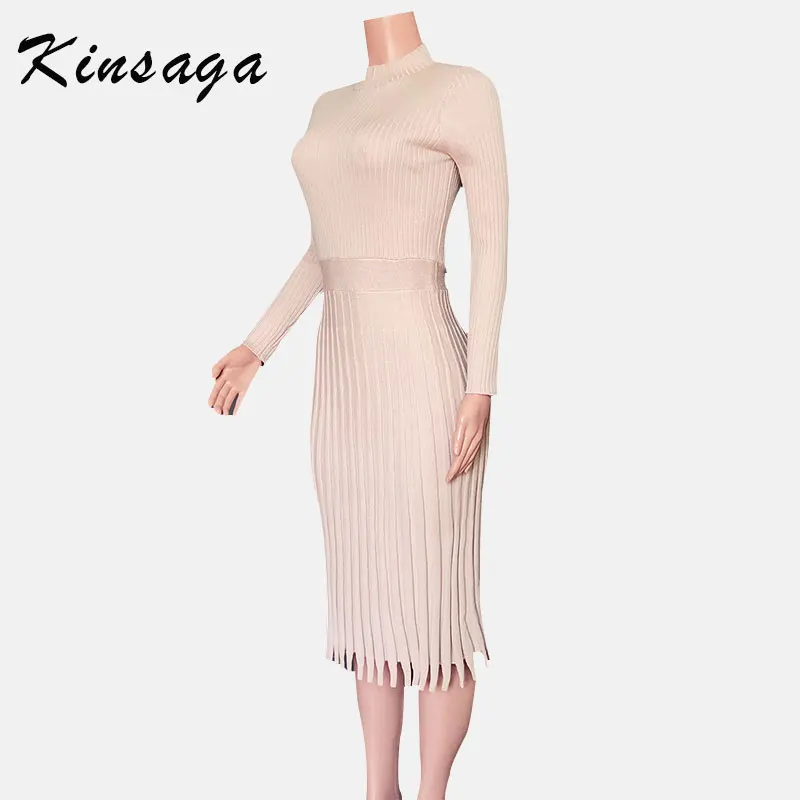 Элегантное облегающее плиссированное платье-свитер размера плюс Осеннее