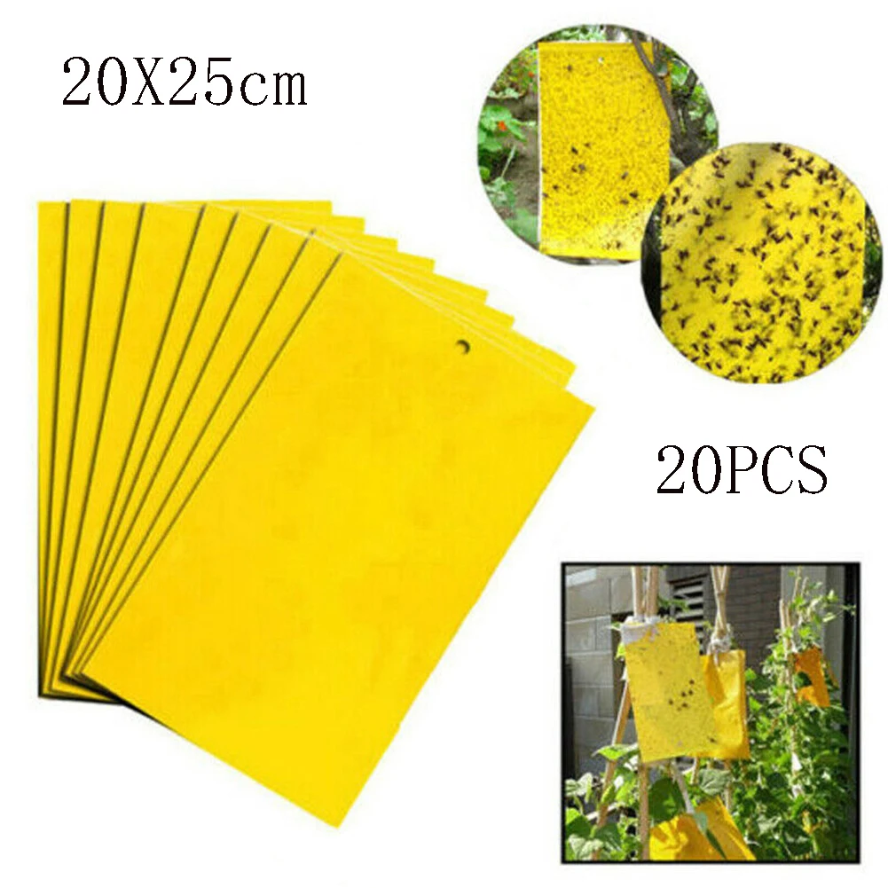 

20Pcs Sticky Fly Trap Paper Yellow Trap Fruit Flies Insect Glue Catcher Set