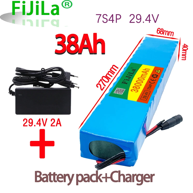 

Brand new 29.4V 38000mAh 7S4P Li-ion Battery Pack with 20A Balanced BMS for Electric Bicycle Scooter Power Wheelchair+Charger