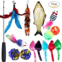15pcs cat toy set cat retractable teaser wand catnip fish interactive cat feather toy crincle balls cat interactive play supplie