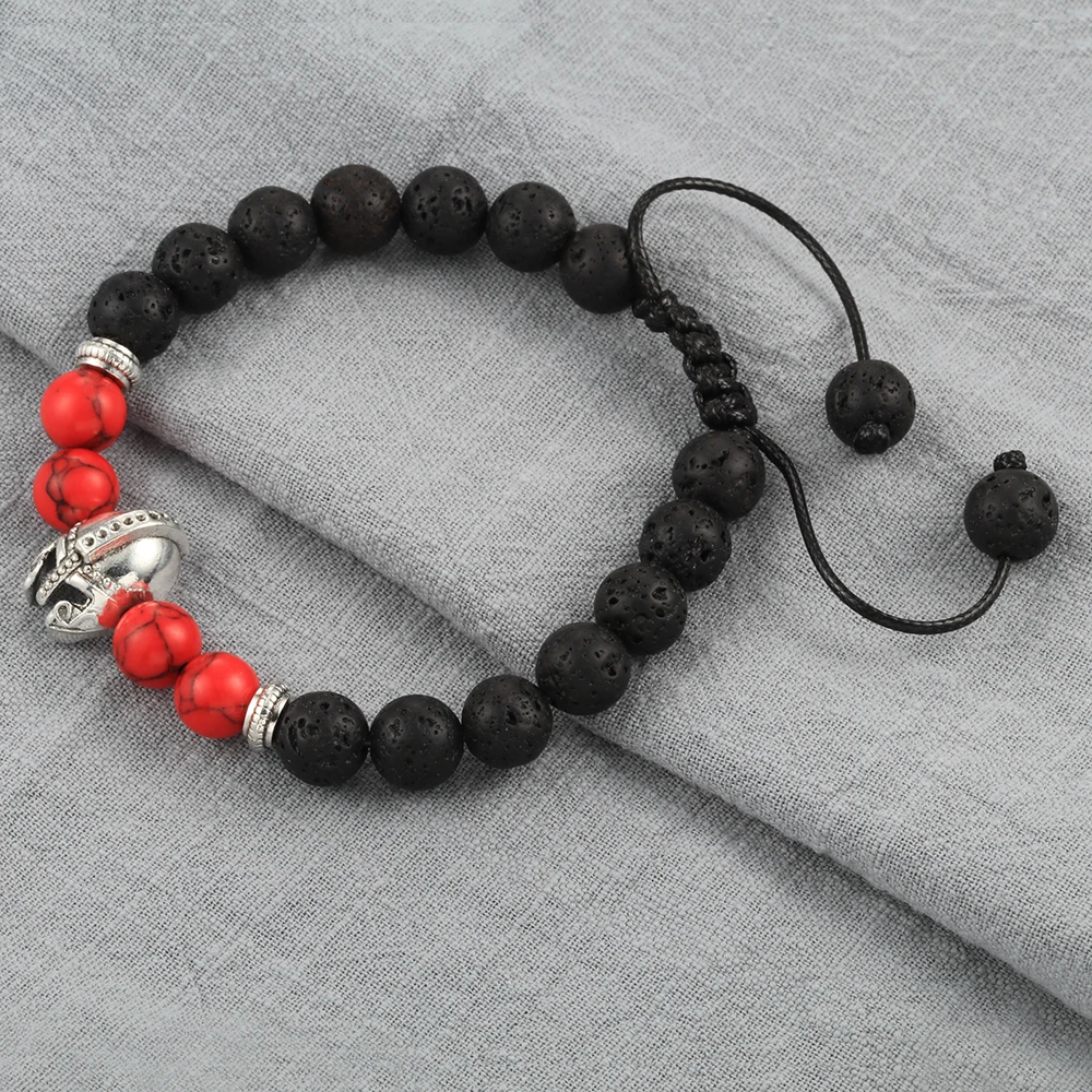 Лавовый камень браслет шлем гладиатора очарование бисера браслеты для мужчин и