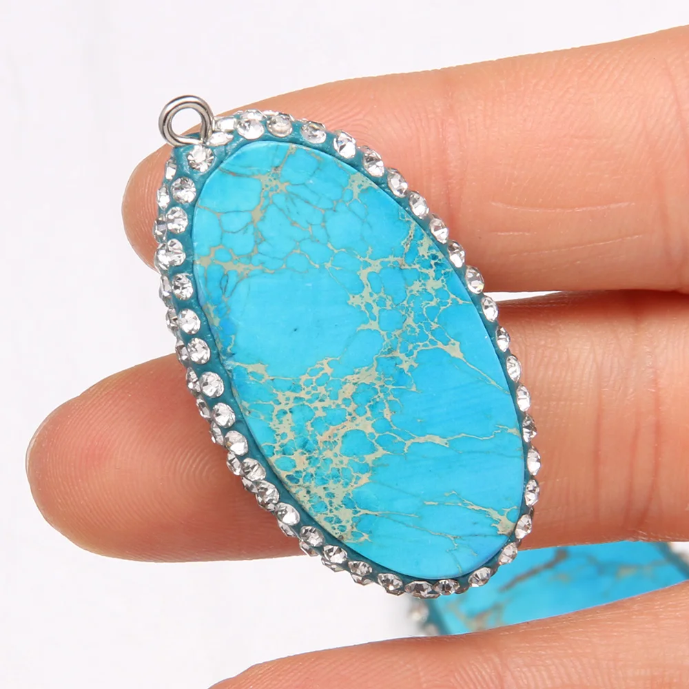 

Egg-shaped Blue Emperor Stones Pendant Necklace Reiki Healing Natural Stone Amulet DIY Jewelry Personality Gift Size 22x40mm
