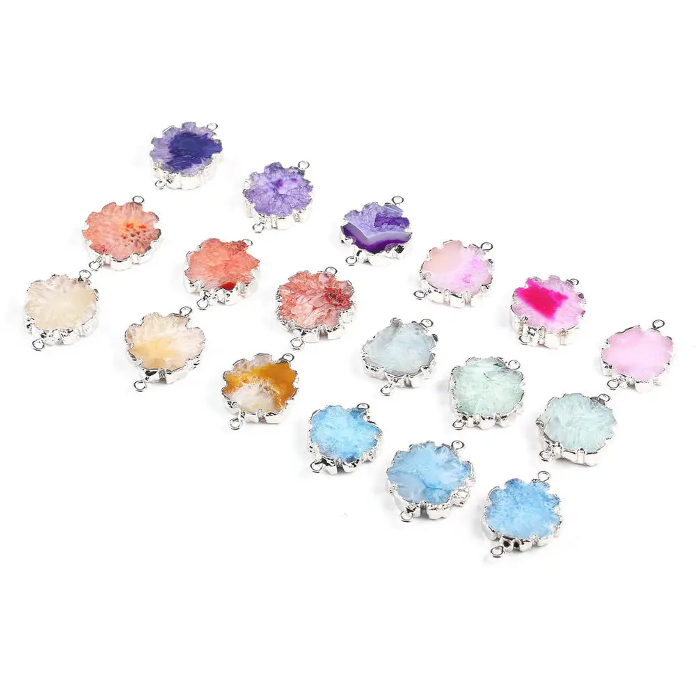 

1pcs Natural Stone Connectors Flower Agated Pendant Plated For Jewelry Making Necklace Accessories Gift For Women 25x30mm
