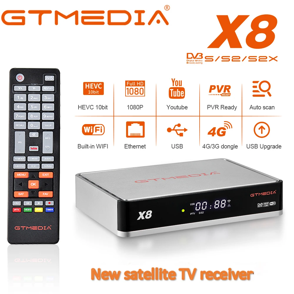 

Новый спутниковый ТВ-приемник Gtmedia X8 DVB-S/S2/S2X обновление с V8 NOVA H.265 youview 1080P HD TV тюнер smart Португалия Испания box