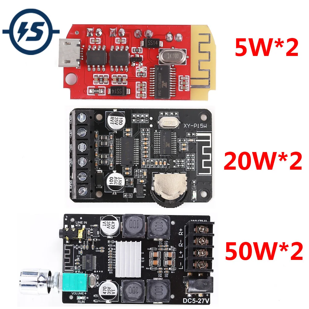 

Bluetooth Receiver Board BT Stereo Audio Amplifier 5W*2 20W*2 50W*2 Power Amplifier Module 3.7-5V 5V-24V for DIY Wireless Speak