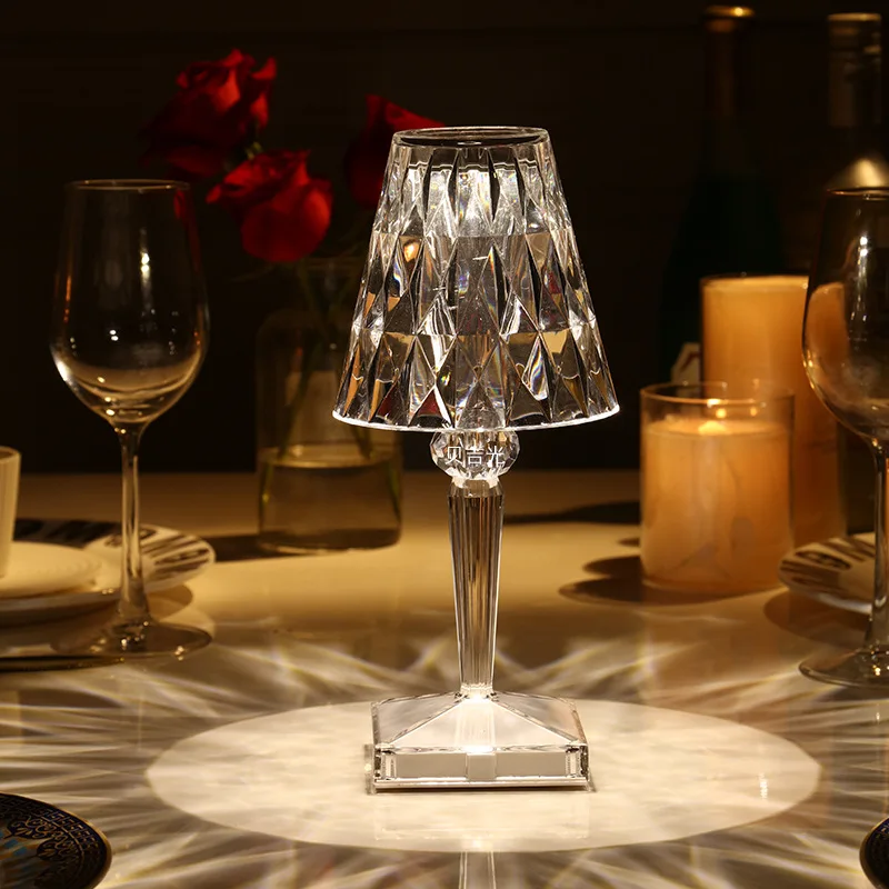 

1PC Retro Diamond Table Lamp Acrylic Table Night Light USB Rechargeable Desk Bedside Decoration Lamp Romantic Night Light